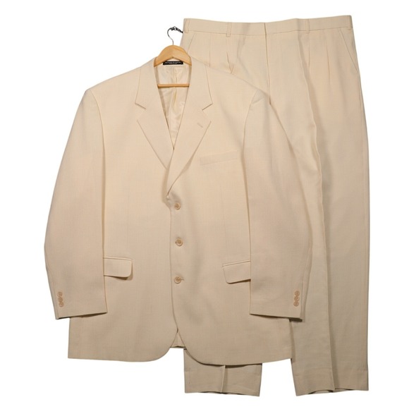 Midtown Man Suit Mens 48L Cream Beige 3-Button Blazer Pleated Pants